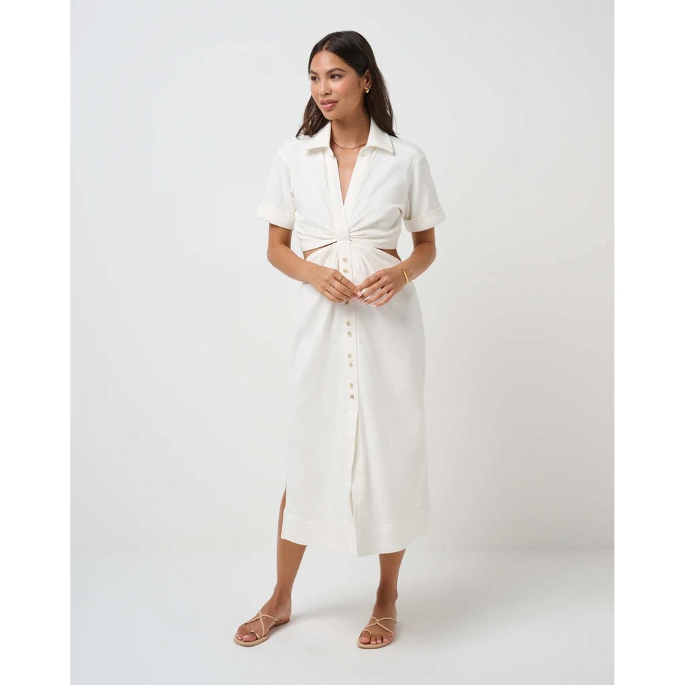 TravisMathew White Everyday Dress Cutout Twist Front Midi Short Sleeve / XL